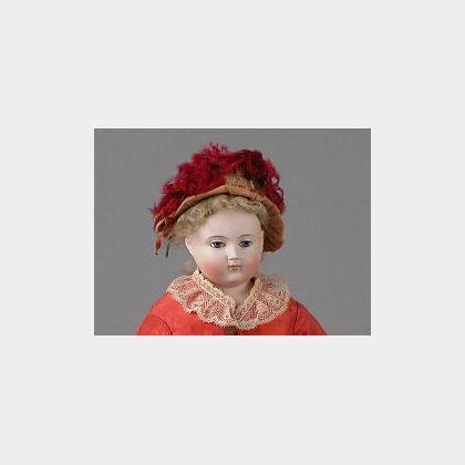 Huret-type Bisque Shoulder Head Lady Doll with Painted Eyes