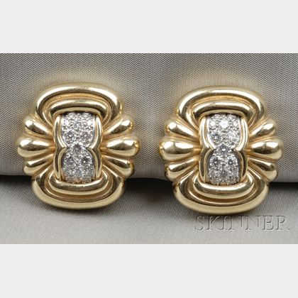 18kt Gold, Platinum, and Diamond Earclips