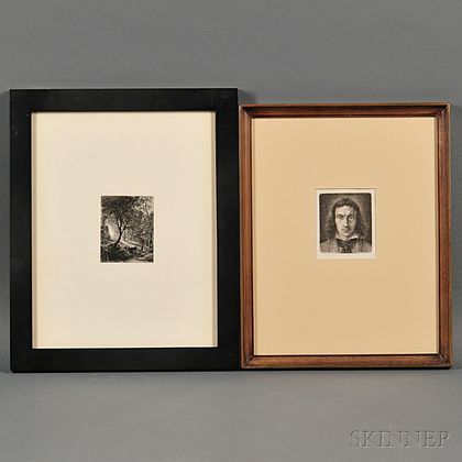 Two Framed Etchings: Samuel Palmer (British, 1805-1881),The Herdsman's Cottage, Sunset