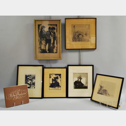 Six Assorted Engravings, Etchings, Woodcuts, and Lithographs: Including John Nash (British, 1893-1977),Woman Reading