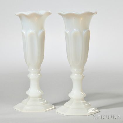 Pair of Opalescent Pressed Glass Loop Pattern Vases