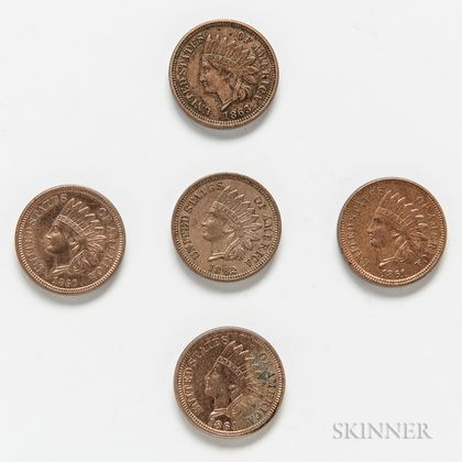 Five 1860s Indian Head Cents