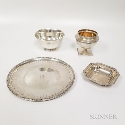 Five Pieces of Sterling Silver and Silver-plated Hollowware