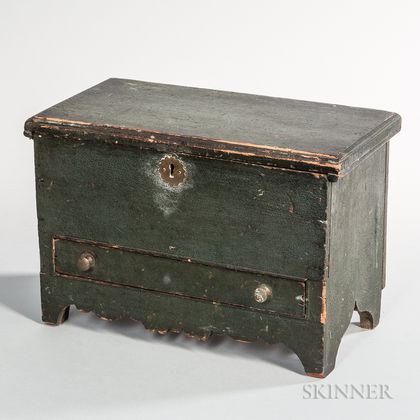 Miniature Green-painted Blanket Chest over Drawer