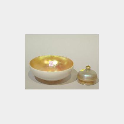Art Glass Calcite Bowl and Small Favrile Bell Shade. 