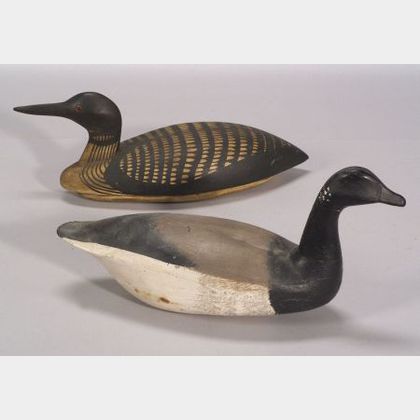 Two Carved and Painted Wooden Waterfowl Decoys