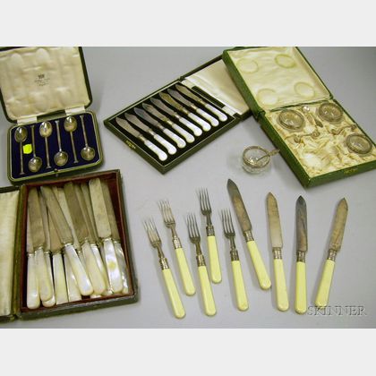Group of Cased Sterling Silver and Silver Plated Flatware and Salt Cellars