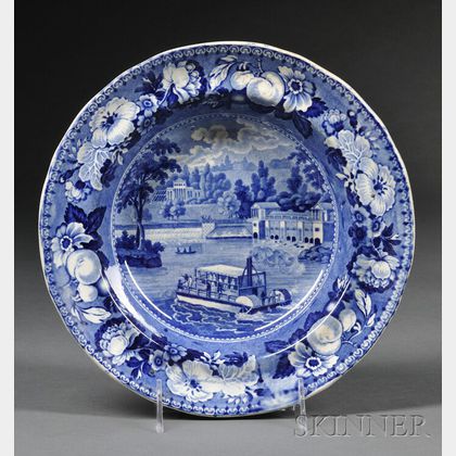 Blue Transfer-decorated "The Dam and Water Works Philadelphia" Soup Bowl