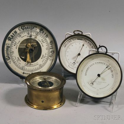 Four Brass Aneroid Wall Barometers