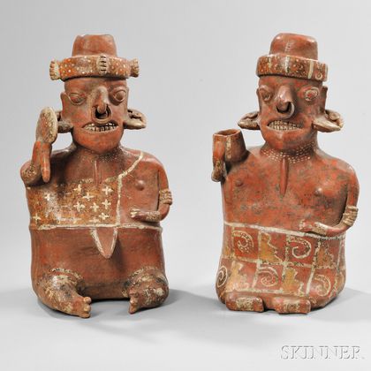 Large Nayarit Seated Male and Female Pair, Ixtlan del Rio Style