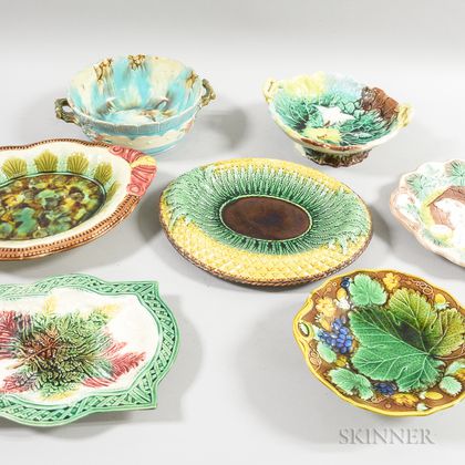 Seven Majolica Ceramic Bowls and Platters