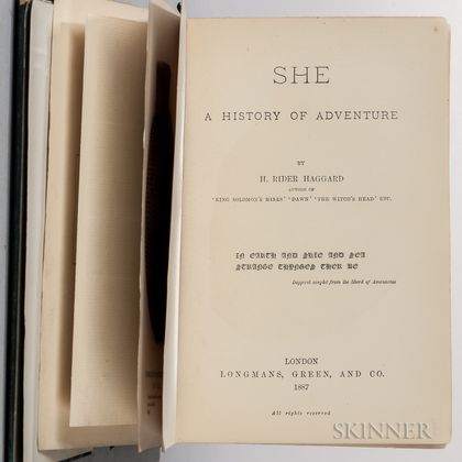 Haggard, H. Rider (1856-1925) She: a History of Adventure , with Document Signed by Haggard.