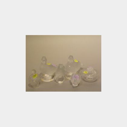 Six Modern Lalique Colorless Glass Figures and Perfumes. 