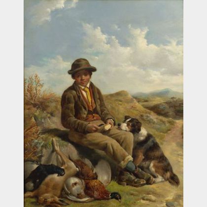 John Sargent Noble (British, 1848-1896) A Young Boy and His Dog After a Day's Hunt