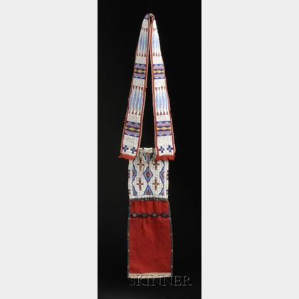 Northern Plains Beaded Hide and Cloth Bandolier Bag