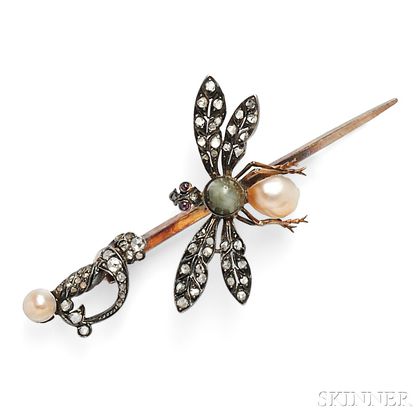 Pearl and Diamond Insect Brooch