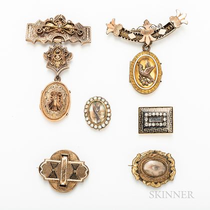 Group of Victorian Low-karat Gold Brooches