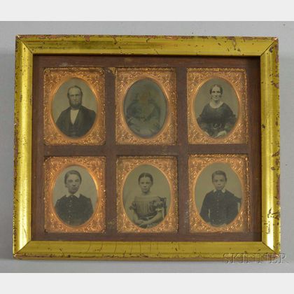 Six Ninth-plate Ambrotype Portraits in a Common Frame