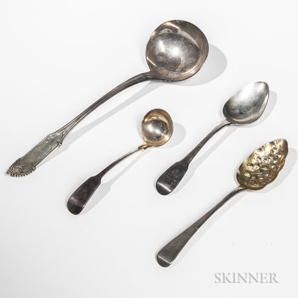 Four Pieces of Sterling Silver and Silver-plated Flatware