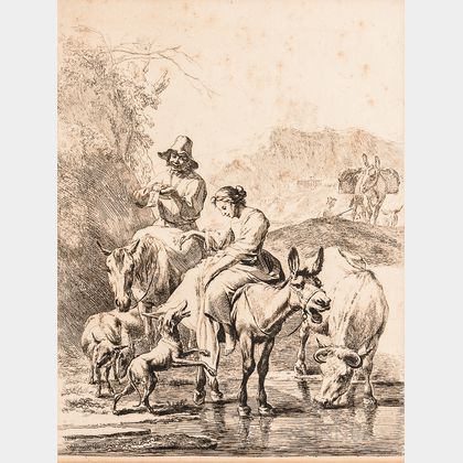 Nicolaes Berchem (Dutch, 1620-1683) Shepherdess on a Donkey