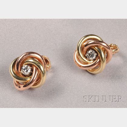 14kt Bicolor Gold and Diamond Earclips