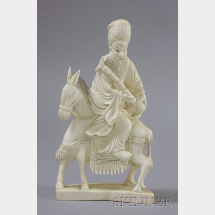 Chinese Carved Ivory Figure of an Immortal Riding a Donkey