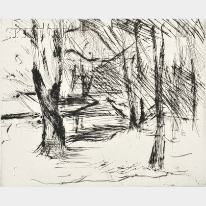 Lovis Corinth (German, 1858-1925) Bäume mit Sonne (Winter in Tiergarten)