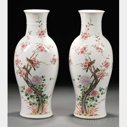 Pair of Famille Rose Vases