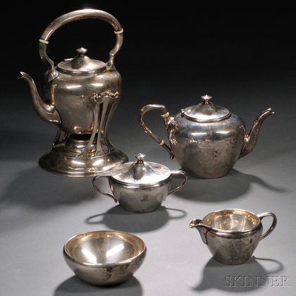 Five-piece Karl F. Leinonen Arts & Crafts Sterling Silver Tea and Coffee Service