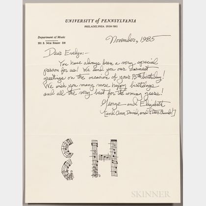 Crumb, George (b. 1929) Typed and Autograph Signed Letters, Group of Eight, 1973-1986.