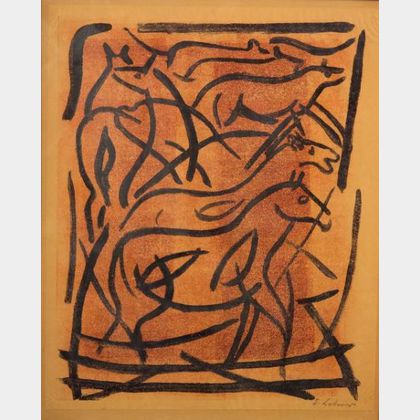 Lot of Works on Paper Including: Emile Lahner (Hungarian, 1893-1980),Lot of Three Works Including Figural and Equestrian Subjects; Joh