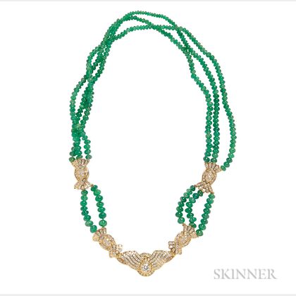 18kt Gold, Emerald Bead, and Diamond Necklace