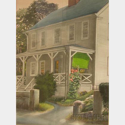 Framed Watercolor on Paper House View Attributed to John A. Cederstrom (American, 20th Century)