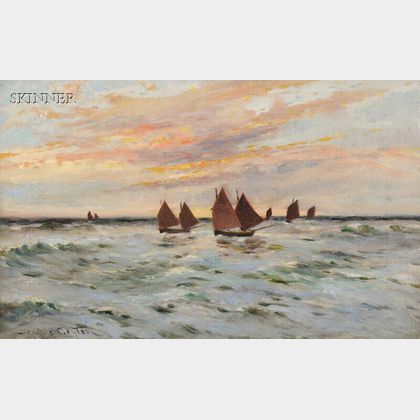 Joseph Hughes Clayton (British, 1870-1930) Sailboats Under a Pink Sky