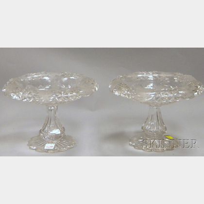Pair of Victorian Colorless Cut and Etched Glass Compotes