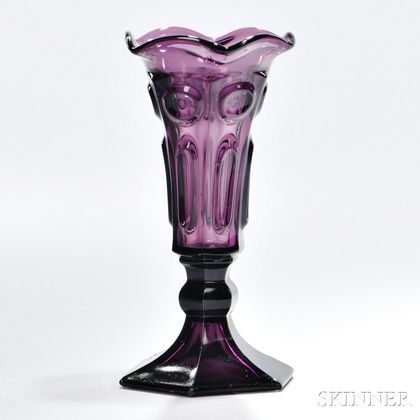 Small Amethyst Pressed Glass Circle and Ellipse Pattern Vase