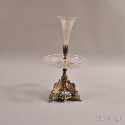 Silver-plated and Etched Colorless Glass Epergne