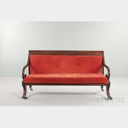 Classical Carved Mahogany and Mahogany Veneer Upholstered Sofa
