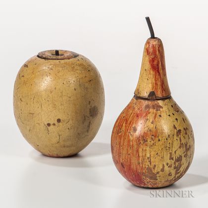 Two Painted and Turned Wood Fruit-form Tea Caddies