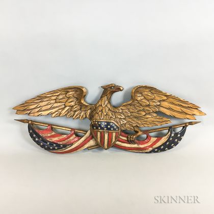 Carved and Painted Pine Spreadwing Eagle Patriotic Plaque