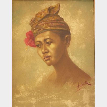 Framed Oil on Canvas of a Woman Wearing a Turban
