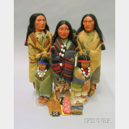 Six Skookum American Indian Character Dolls
