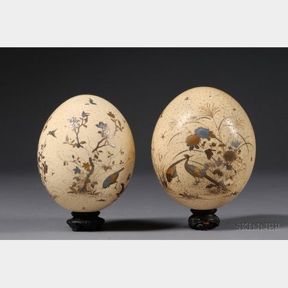 Pair of Decorated Ostrich Eggs