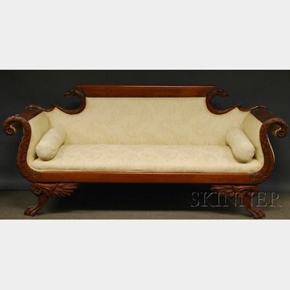Empire-style Upholstered Carved Mahogany Sofa