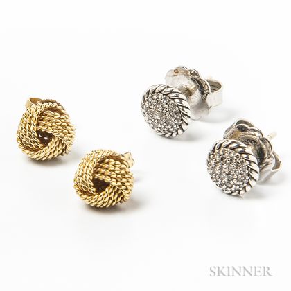 Tiffany & Co. 18kt Gold Knot Earstuds and David Yurman Sterling Silver and Diamond Earstuds