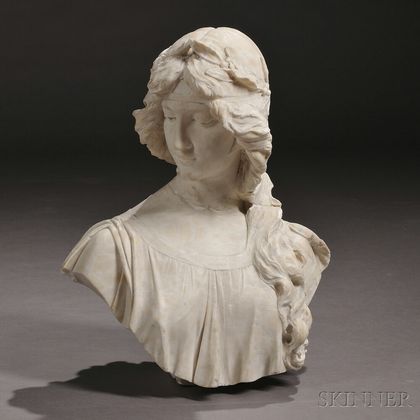 Emilio Fiaschi (Italian, 1858-1941) Alabaster Bust of an Art Nouveau Beauty