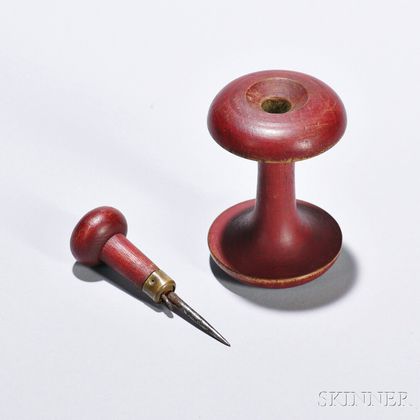 Shaker Bittersweet/Red-painted Awl and Apple Core Spool