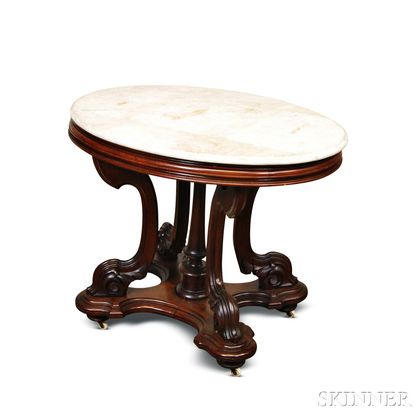 Renaissance Revival Carved Walnut Marble-top Center Table