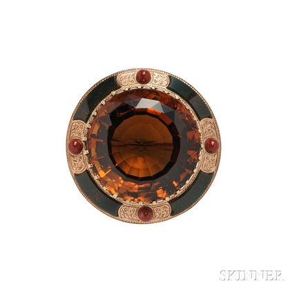Antique Gold, Cairngorm, and Scottish Agate Brooch