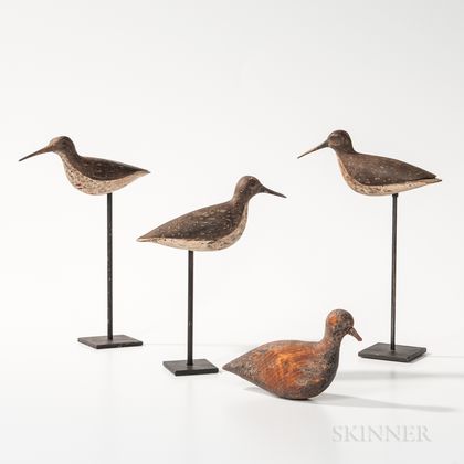 Four Carved and Painted Shorebird Decoys